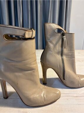 Miu Miu Beige Leather High-Heel Ankle Boots with Zip. Sz. 38.5
